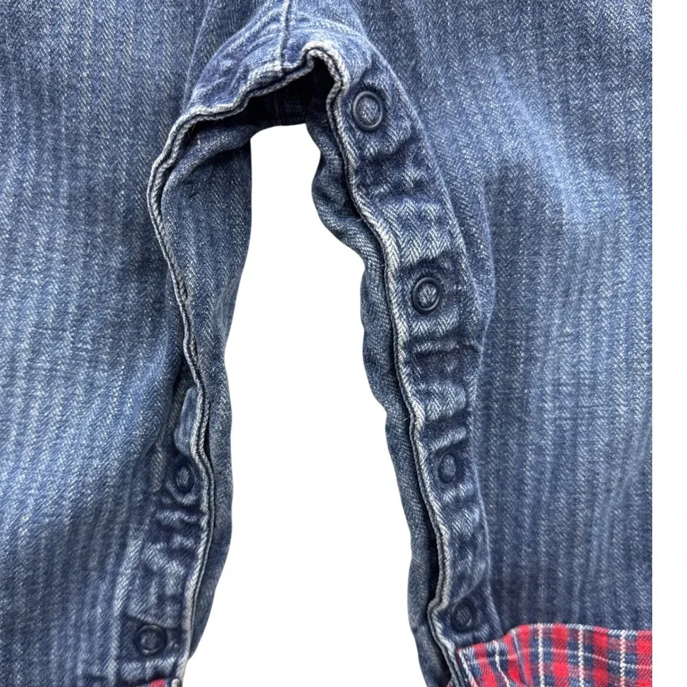 OshKosh B'gosh Denim Overalls Kids 2T Blue Excellent Plaid Lined